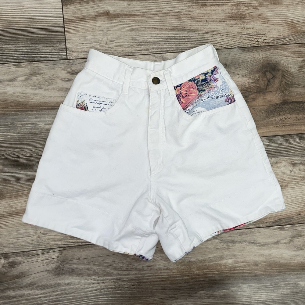 Vintage 90s Y2K Breaker Jeans Shorts White Floral Size 5